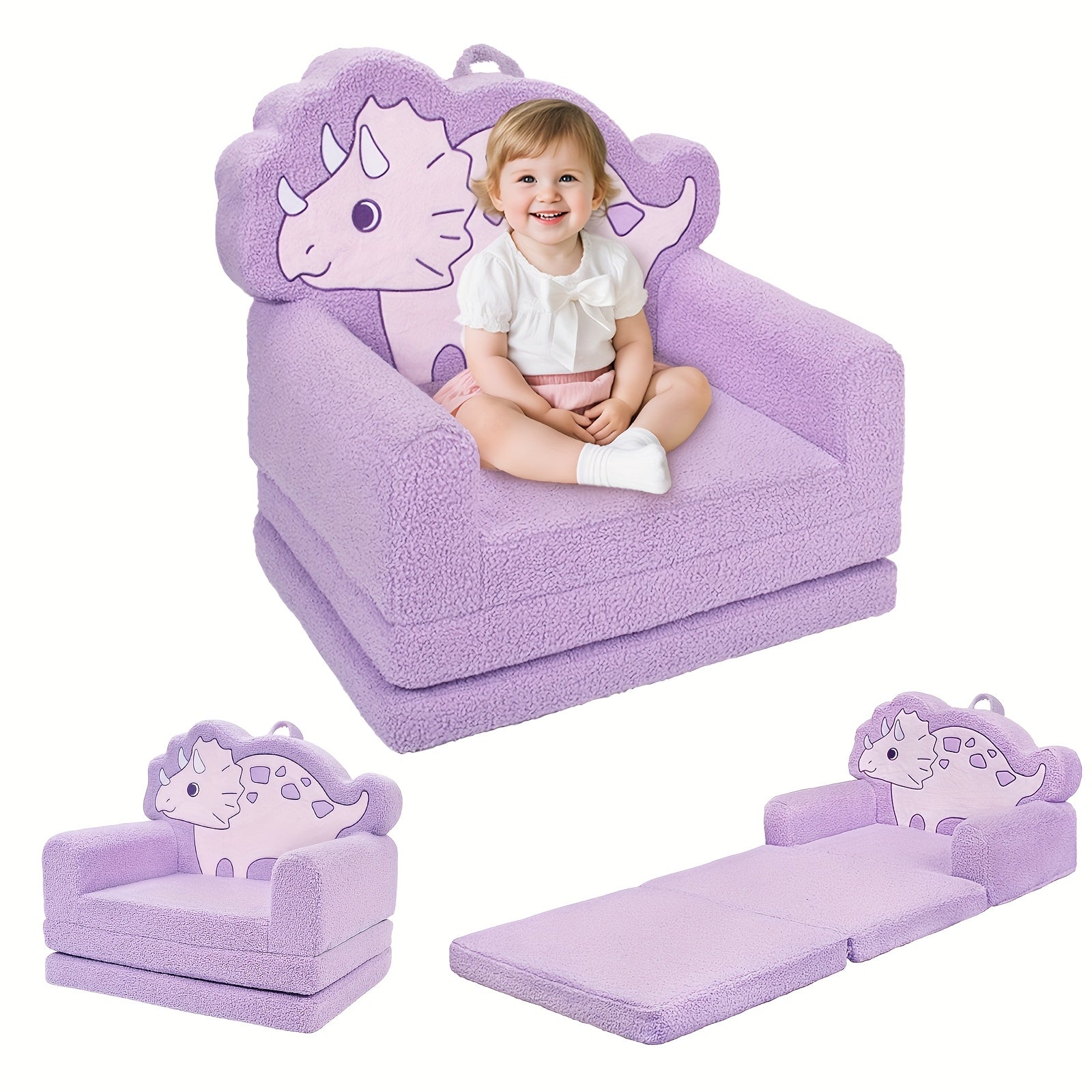 2-in-1 Unicorn Kids Sofa 2-in-1 Convertible Kids Sofa to Lounger | Fold Out, Soft Toddler Chair with Cute Unicorn Design