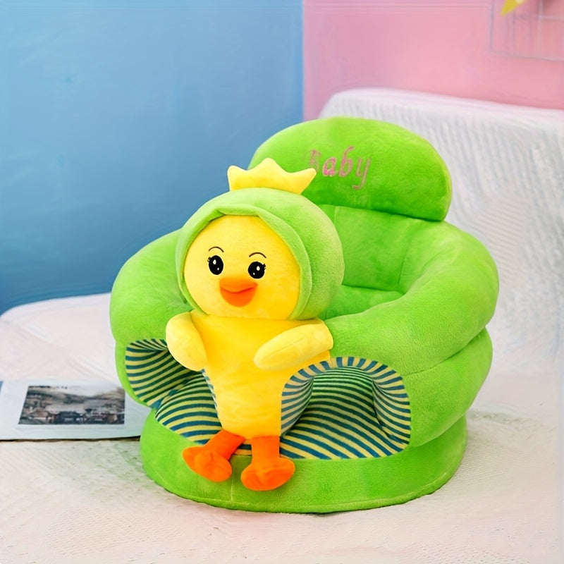Soft Plush Child Chair with Backrest - Green Cartoon Design, Infant Support Seat for Sit and Stand Practice