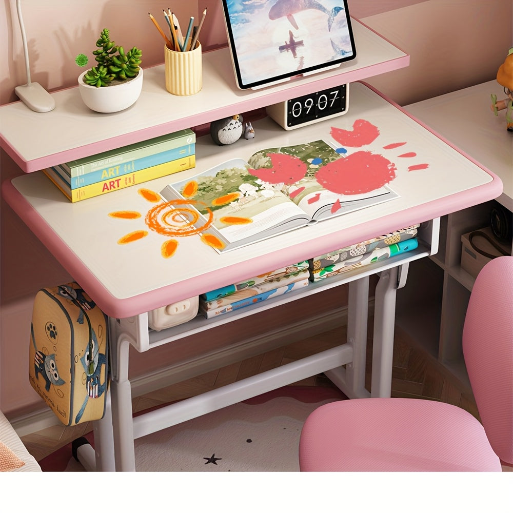 A Height-adjustable Children'S School Study Table And Chair Set, Ergonomically Designed, High-quality For Children