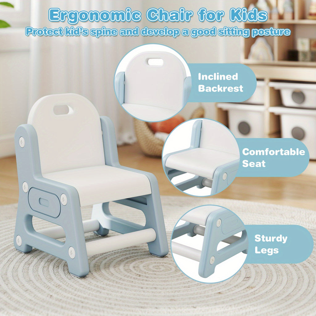 COSTWAY Kids Table and Chair Set with Adjustable Height & Tiltable Whiteboard - Blue Plastic Toddler Learning Table