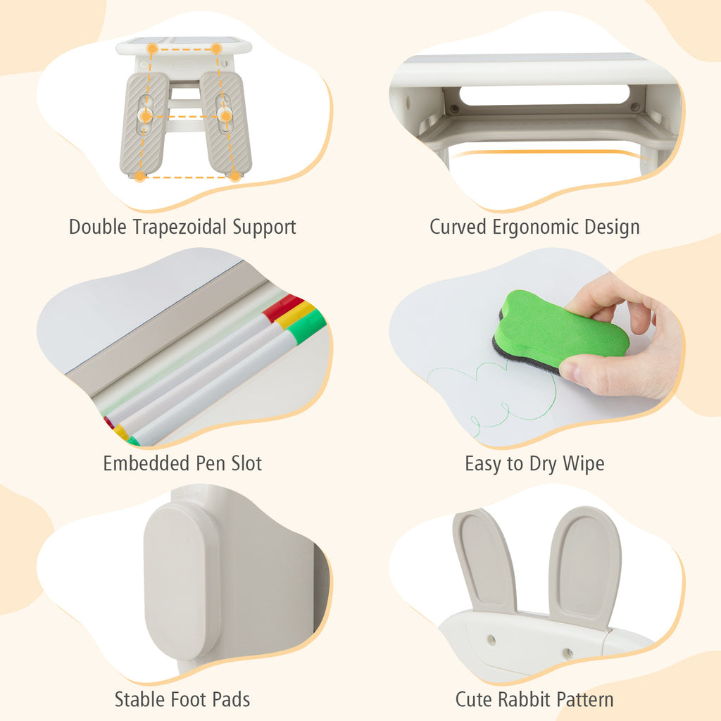 COSTWAY Kids Functional Desk and Chair Set, Convertible Activity Table Set w\u002F 2 Flipped Top Boards