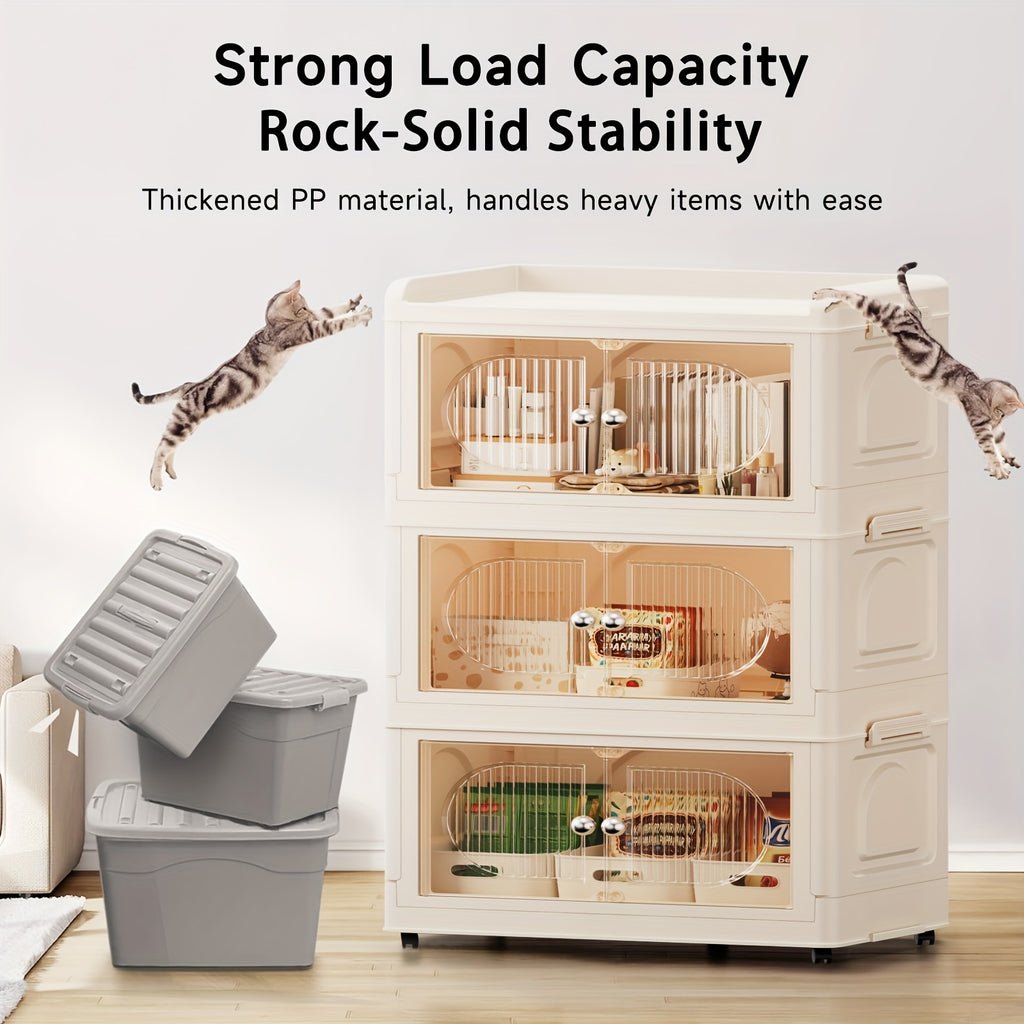 135\u002F175QT Durable Plastic 3\u002F4-Tier Folding Storage Cabinet with Large Capacity