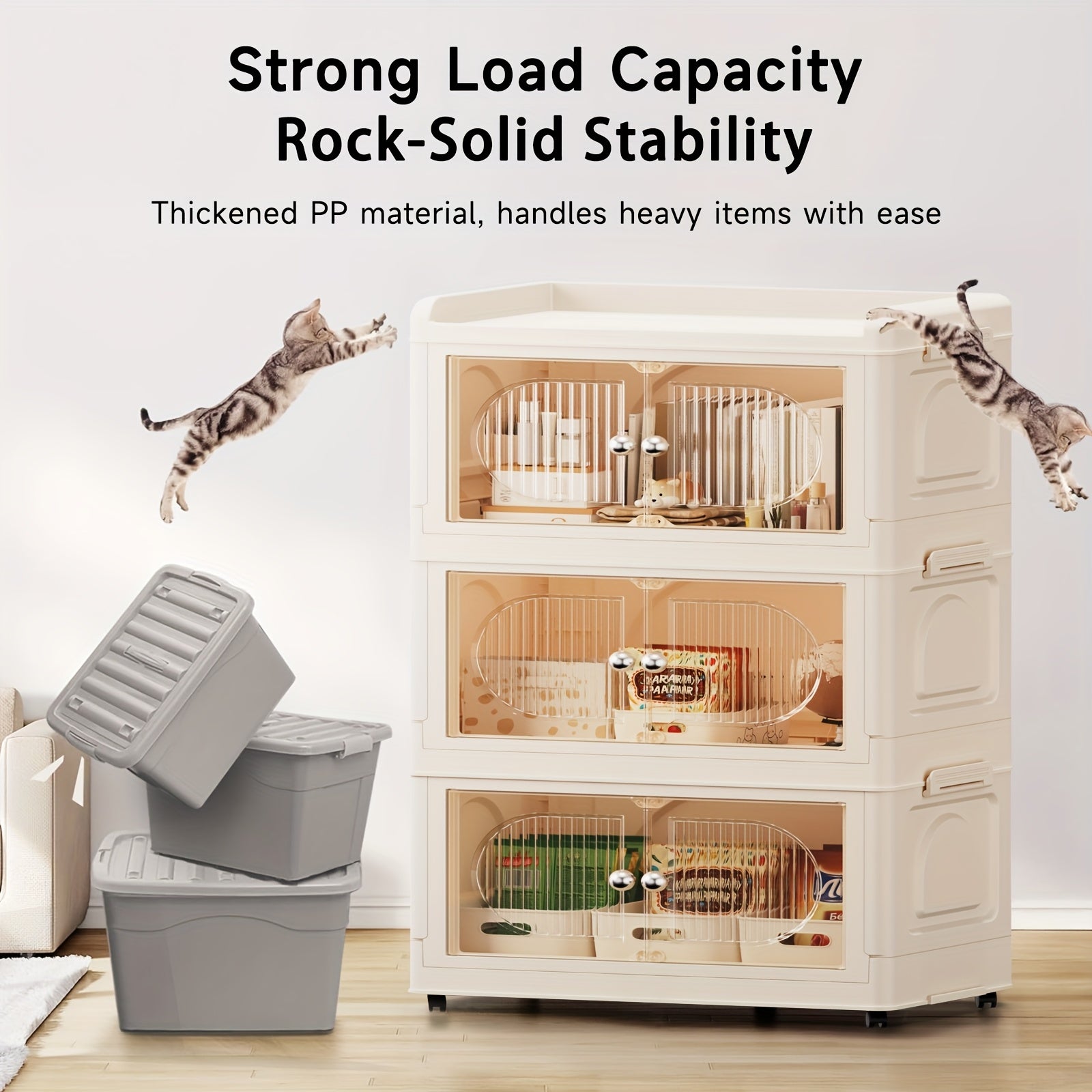 135\u002F175QT Durable Plastic 3\u002F4-Tier Folding Storage Cabinet with Large Capacity