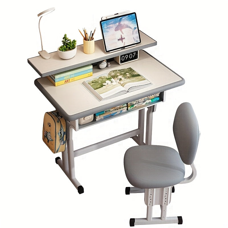 A Height-adjustable Children'S School Study Table And Chair Set, Ergonomically Designed, High-quality For Children