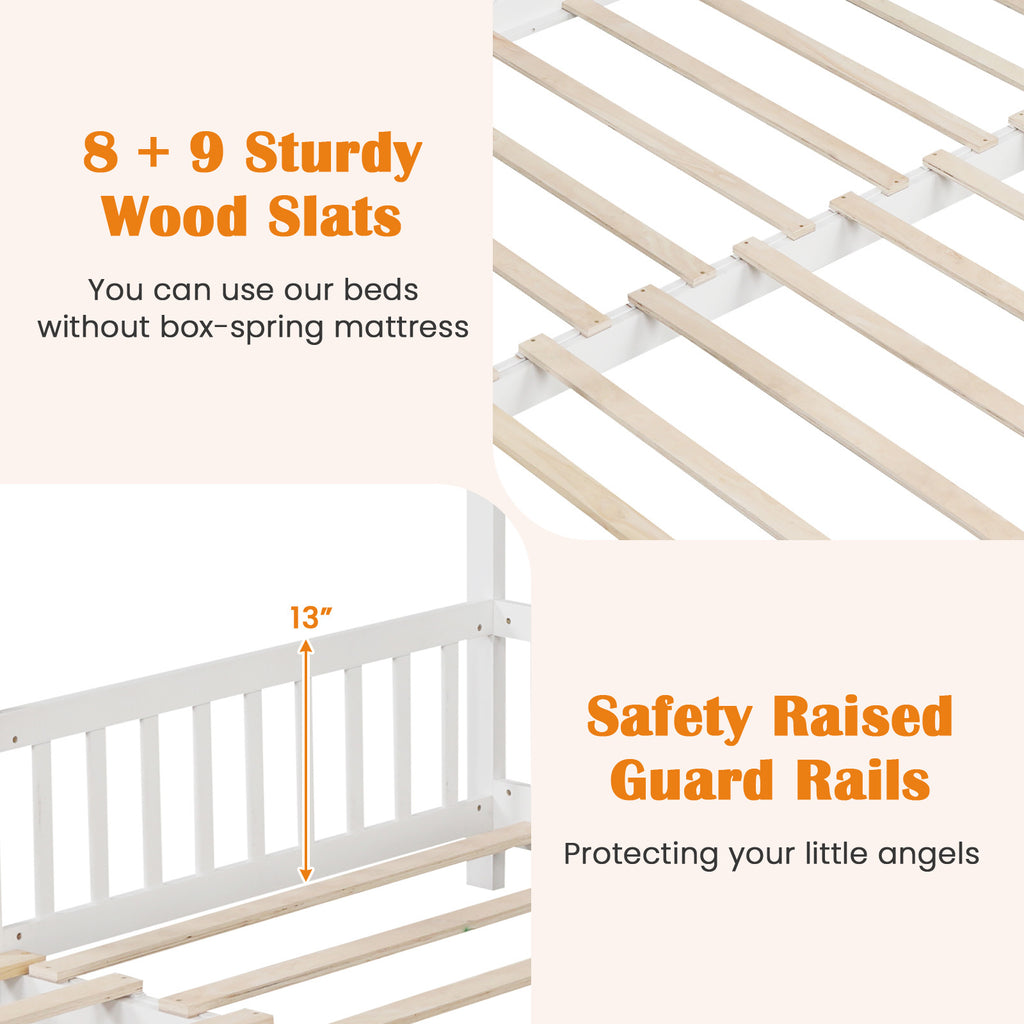 Versatile Extendable Youngsters' House Bed - Twin to King Size, with Roof & Safety Rails
