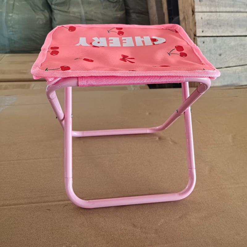 Portable Pink Cherry-Themed Folding Stool with Zipper Pocket - Lightweight, Durable Stainless Steel Square Tote for Picnics