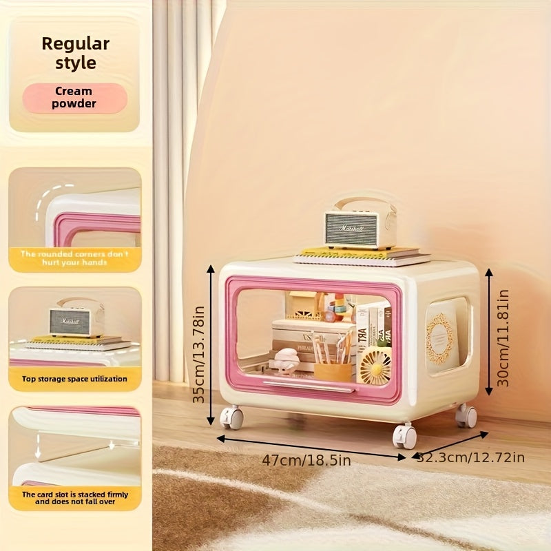 Rolling Storage Cabinet Stackable Plastic Organizer Bins with Transparent Doors & Wheels - Multifunctional Rolling Storage Cabinet in Soft Pastel Colors