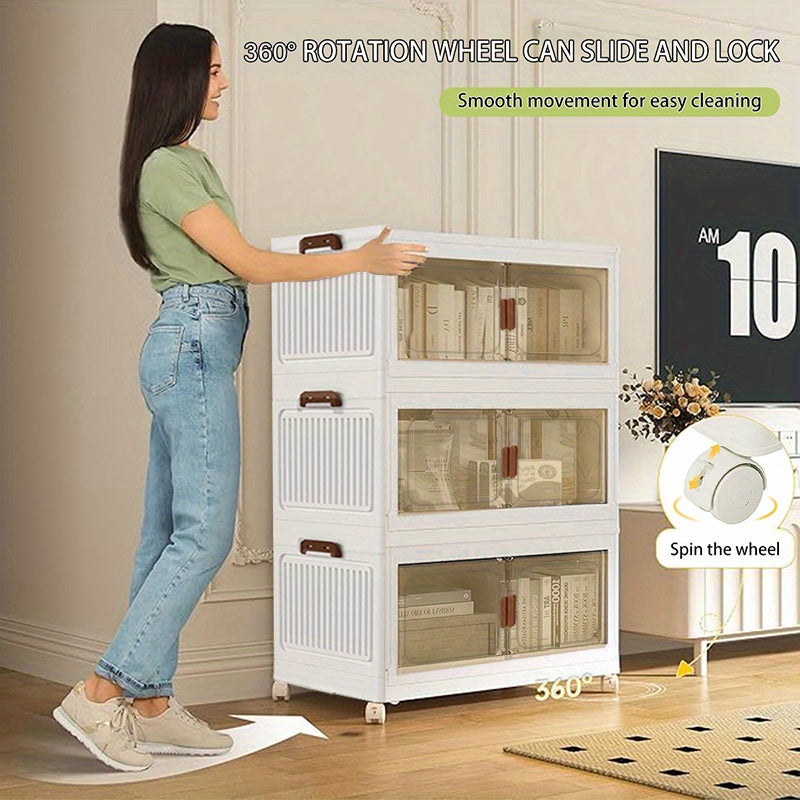 19.69inch Large Heavy-Duty White PP Plastic Foldable & Collapsible Storage Cabinet with ic Doors & Locking Drawers