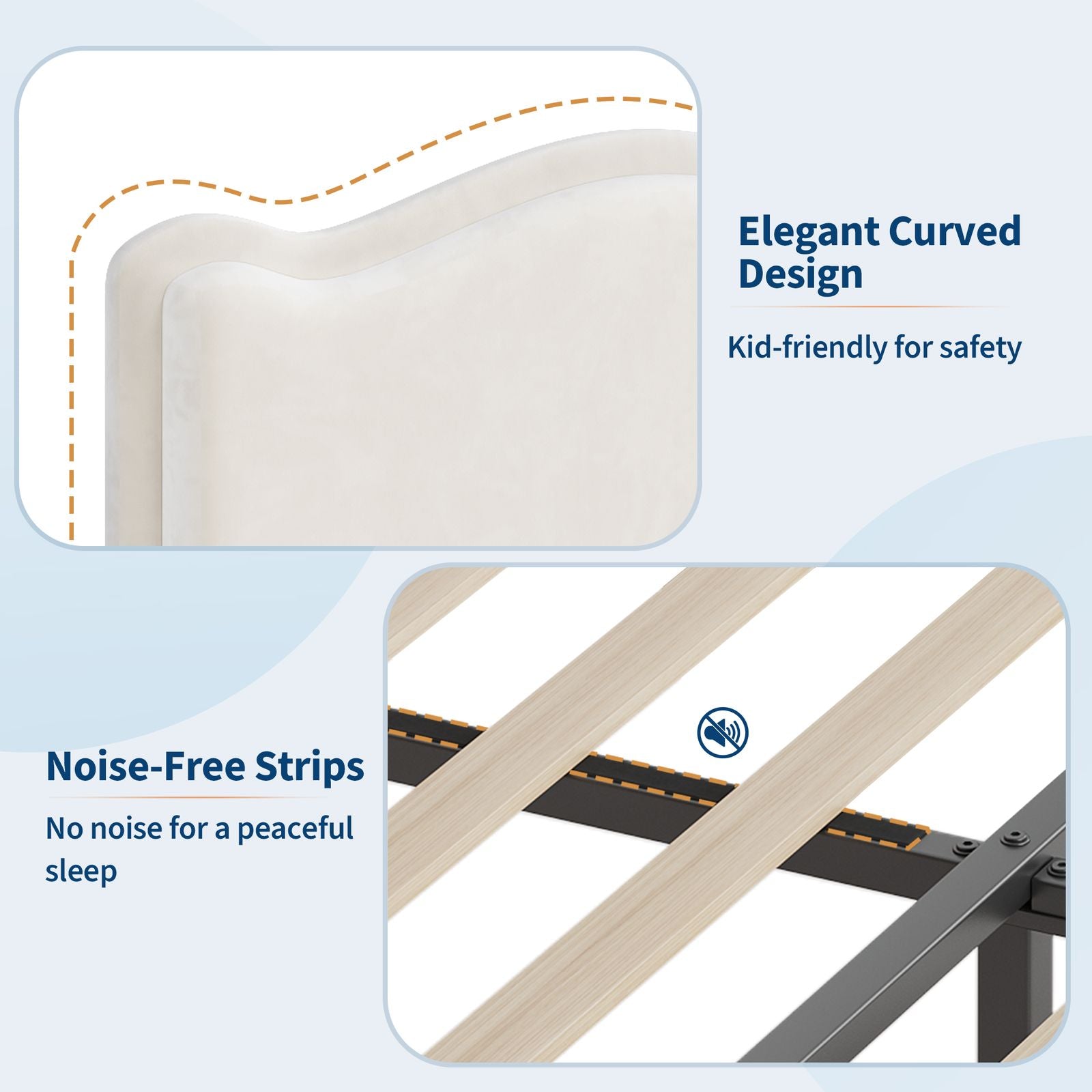 GAOMON Twin Girls Bed Frame with 2 Storage Drawers & Wavy Headboard - Beige Princess Upholstered Platform Bed