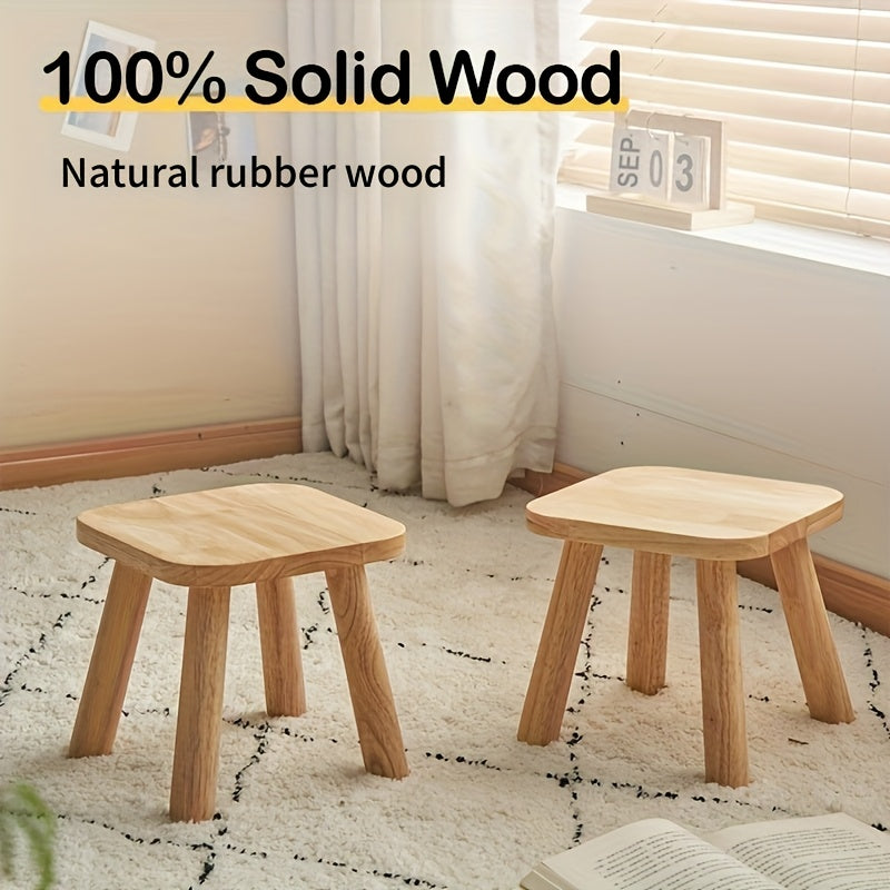 One Small Solid Wood Shoe Bench, Multifunctional Natural Rubberwood Stool, Step Stool, Height 9.5 x Width 9.5 Inches