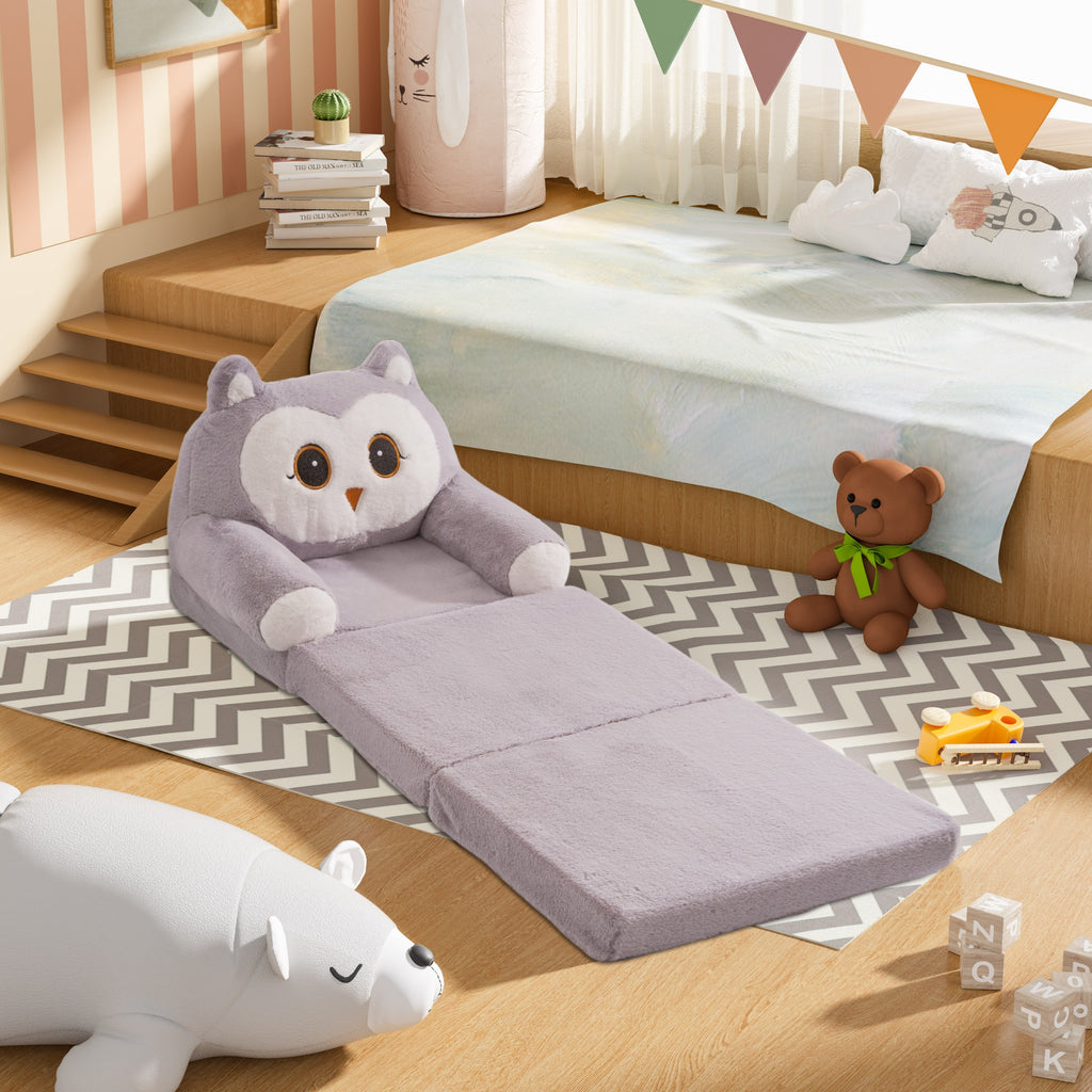 Kids Sofa Chair For, 2-in-1 Folding Soft Couch, Velvet Of Coral Washable Polyester\u002FMemory Foam