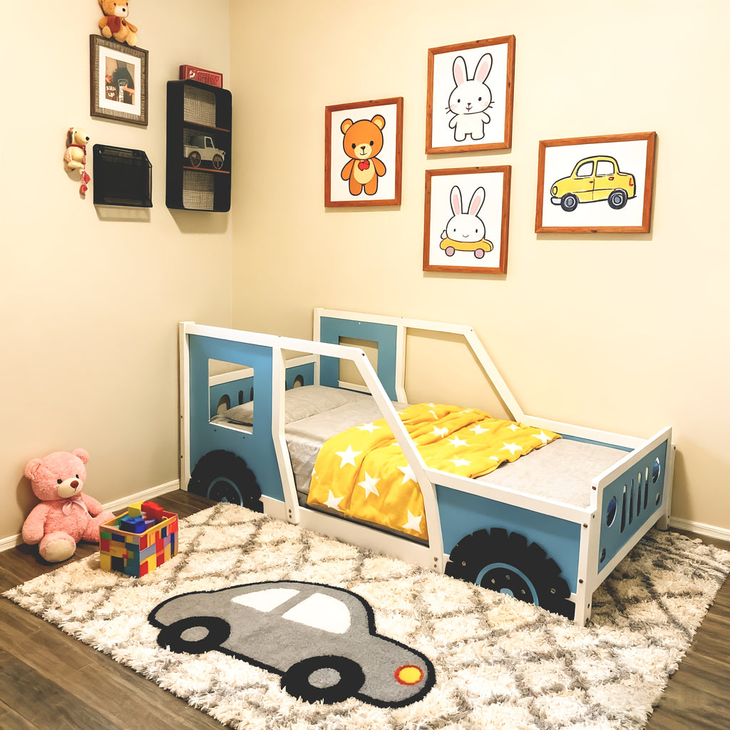 Bellemave Full Size Car Bed with Headboard & Footboard, 4-Side Rails - Sturdy Wood & MDF Construction