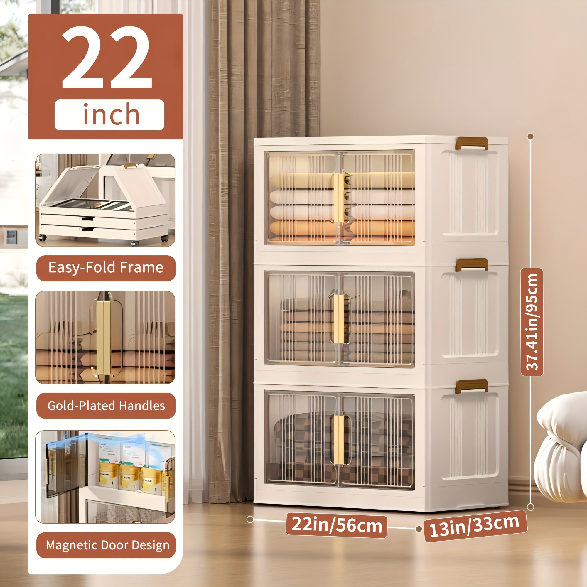 3\u002F4\u002F5 Tier Plastic Storage Bins with Lids - Extra Large Storage Cabinet, Collapsible Stackable Containers with Wheels