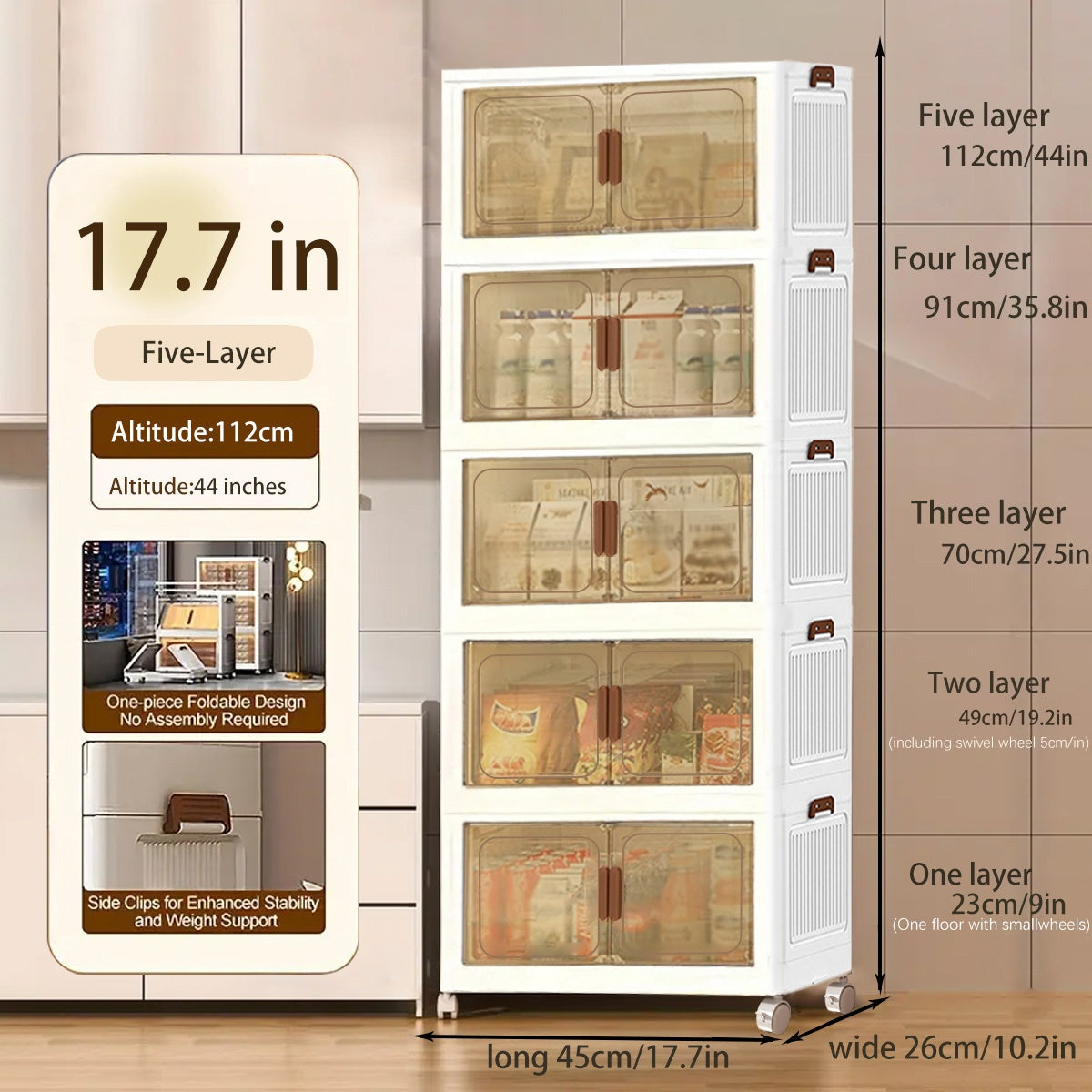 1\u002F3\u002F4\u002F5-Tier Heavy-Duty Large Folding with ic Doors & Wheels - Adjustable Shelves