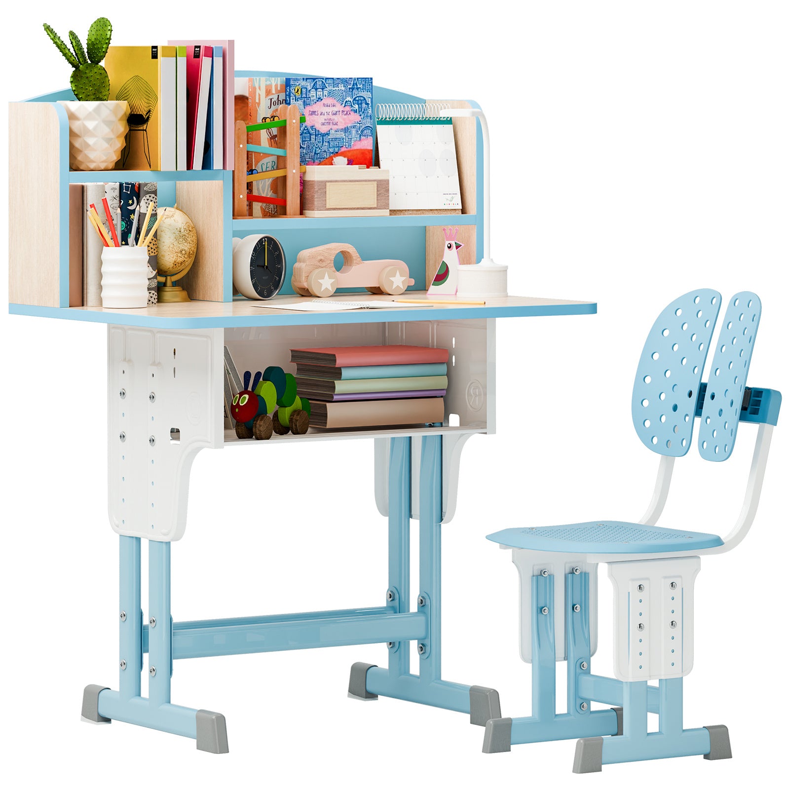 2Pcs\u002FSet Desk Chair Set, Adjustable Height School Leaning Table Chair Set with Drawer Design