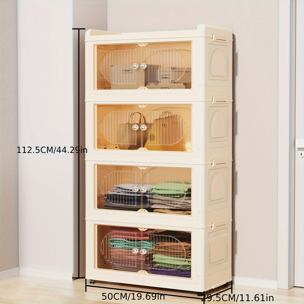 135\u002F175QT Durable Plastic 3\u002F4-Tier Folding Storage Cabinet with Large Capacity