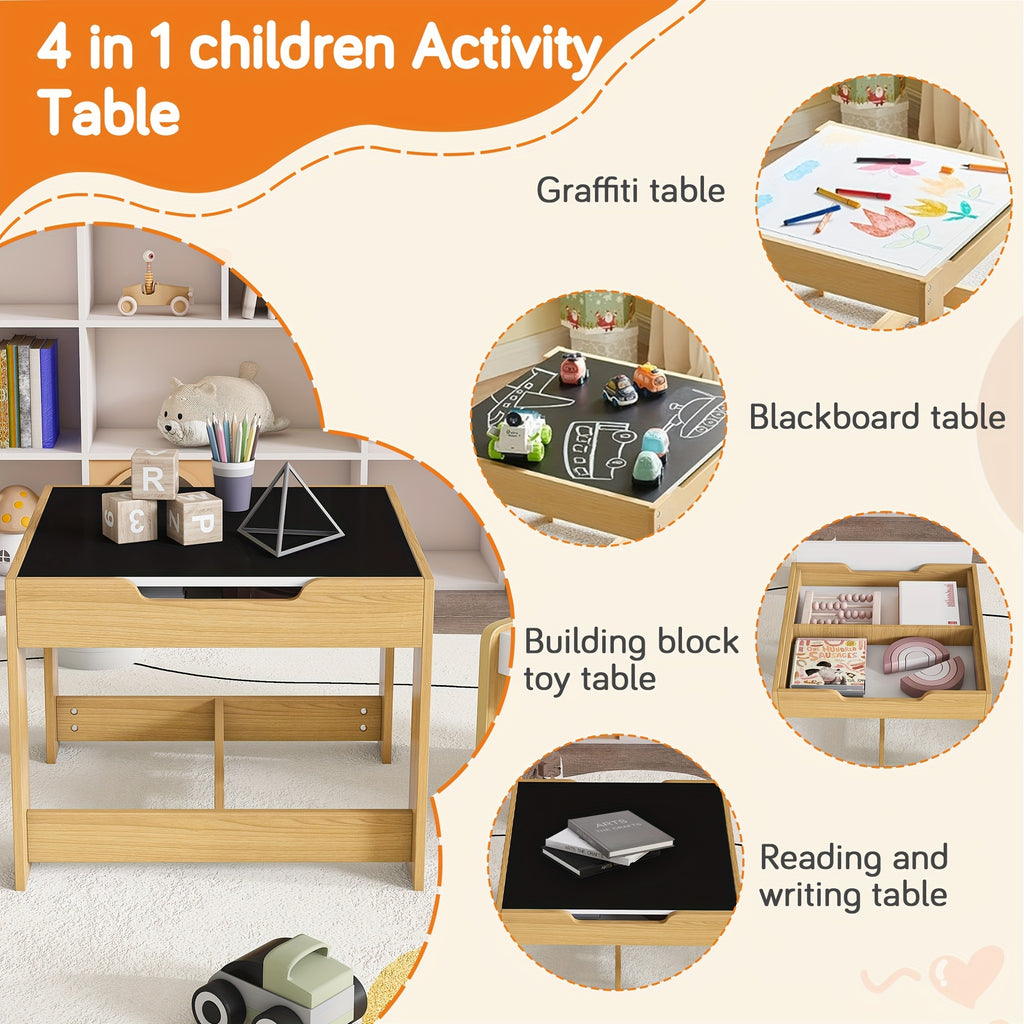 Montary 3-in-1 Study Table And Chair Set - Multifunctional Activity Table With Removable Blackboard Top For Drawing