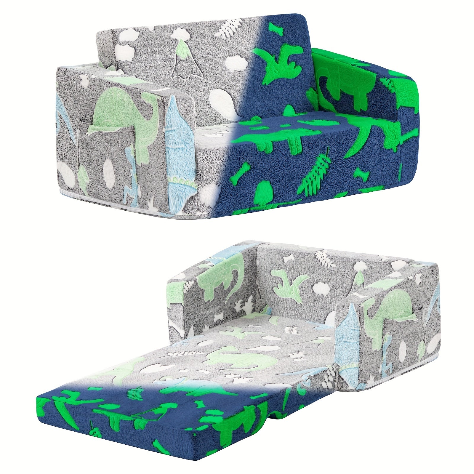 Tiita Kids Sofa Chair, 2 In 1 Toddler Fold Out Couch, Comfy Kids Sofa For Playroom-Extra Soft 2 Seats