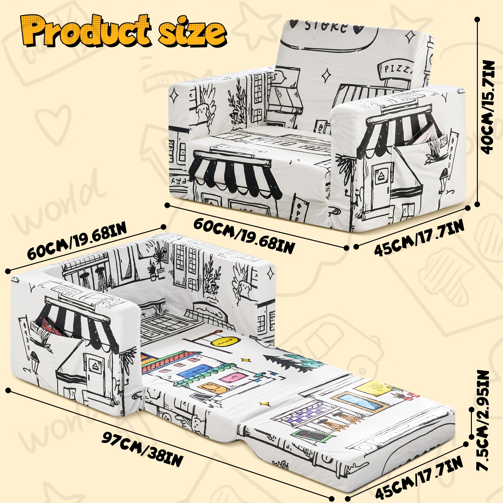 Kids Art Chair with 12 Washable Markers - Foldable Graffiti Furniture for Children, Doodle Creative Chair with Removable Cover