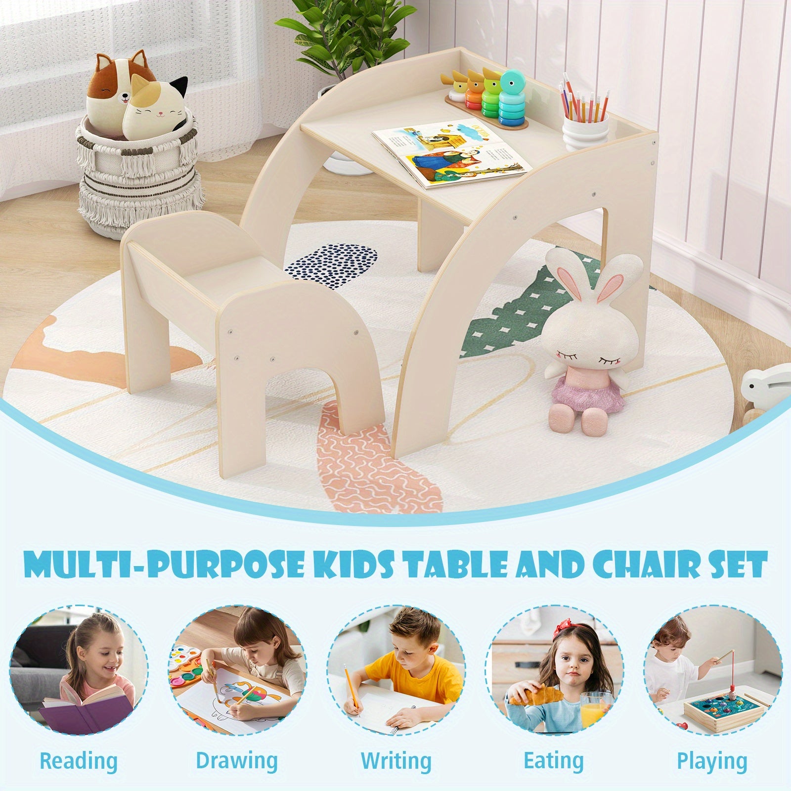 MULTIGOT Kids Table and Chair Set, Cute Activity Table and Chair Set w\u002F Wide Tabletop