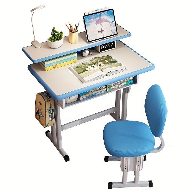 A Height-adjustable Children'S School Study Table And Chair Set, Ergonomically Designed, High-quality For Children