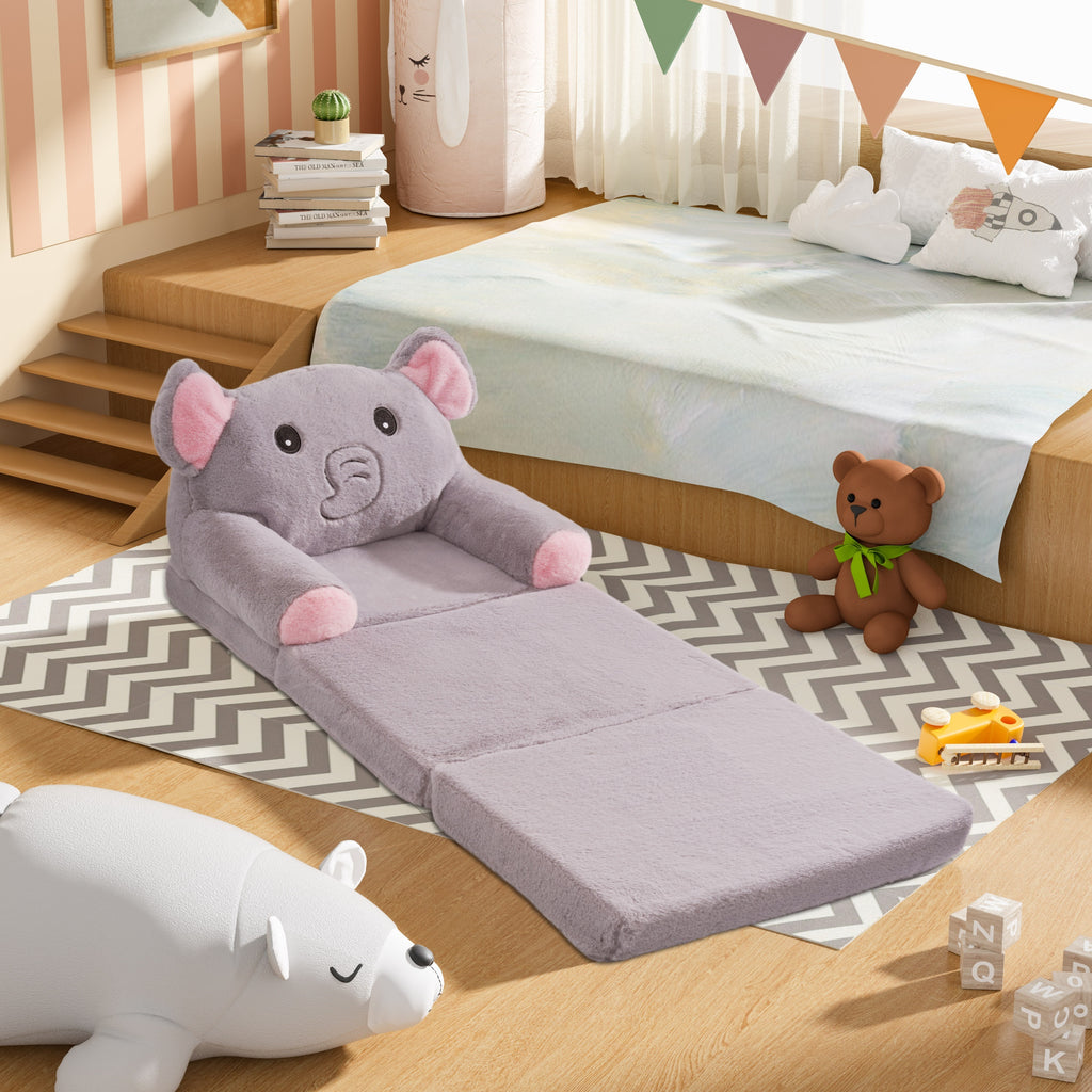 Kids Sofa Chair For, 2-in-1 Folding Soft Couch, Velvet Of Coral Washable Polyester\u002FMemory Foam