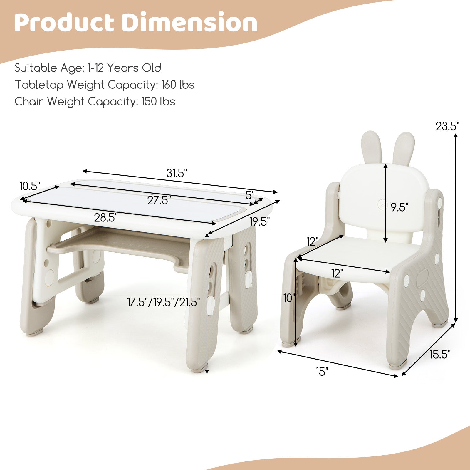 COSTWAY Kids Functional Desk and Chair Set, Convertible Activity Table Set w\u002F 2 Flipped Top Boards