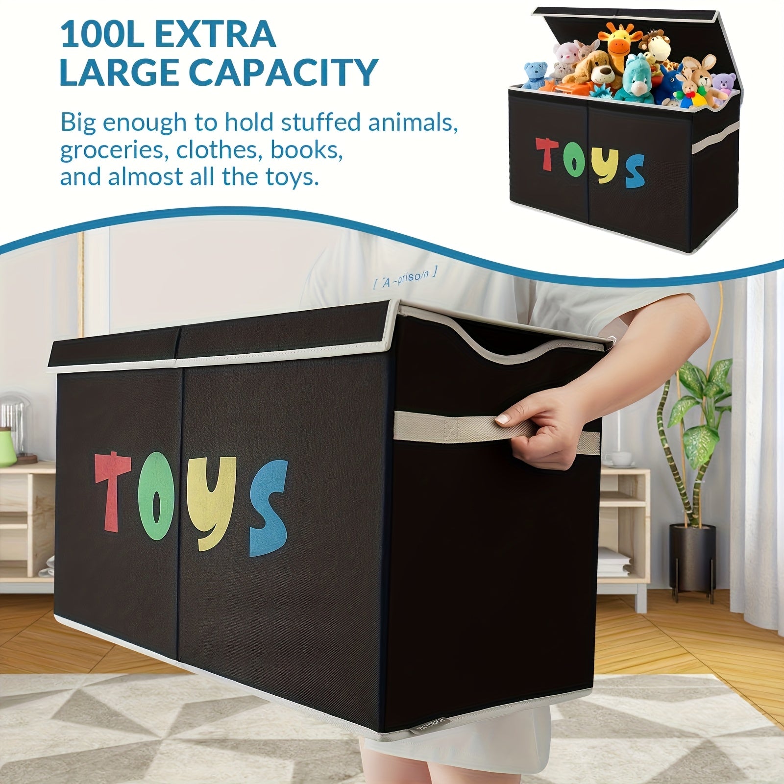31.7-Gallon Heavy-Duty Foldable Toy Storage Box with Lid - Large Capacity Toy Chest Cabinet for ' Room, Game Room