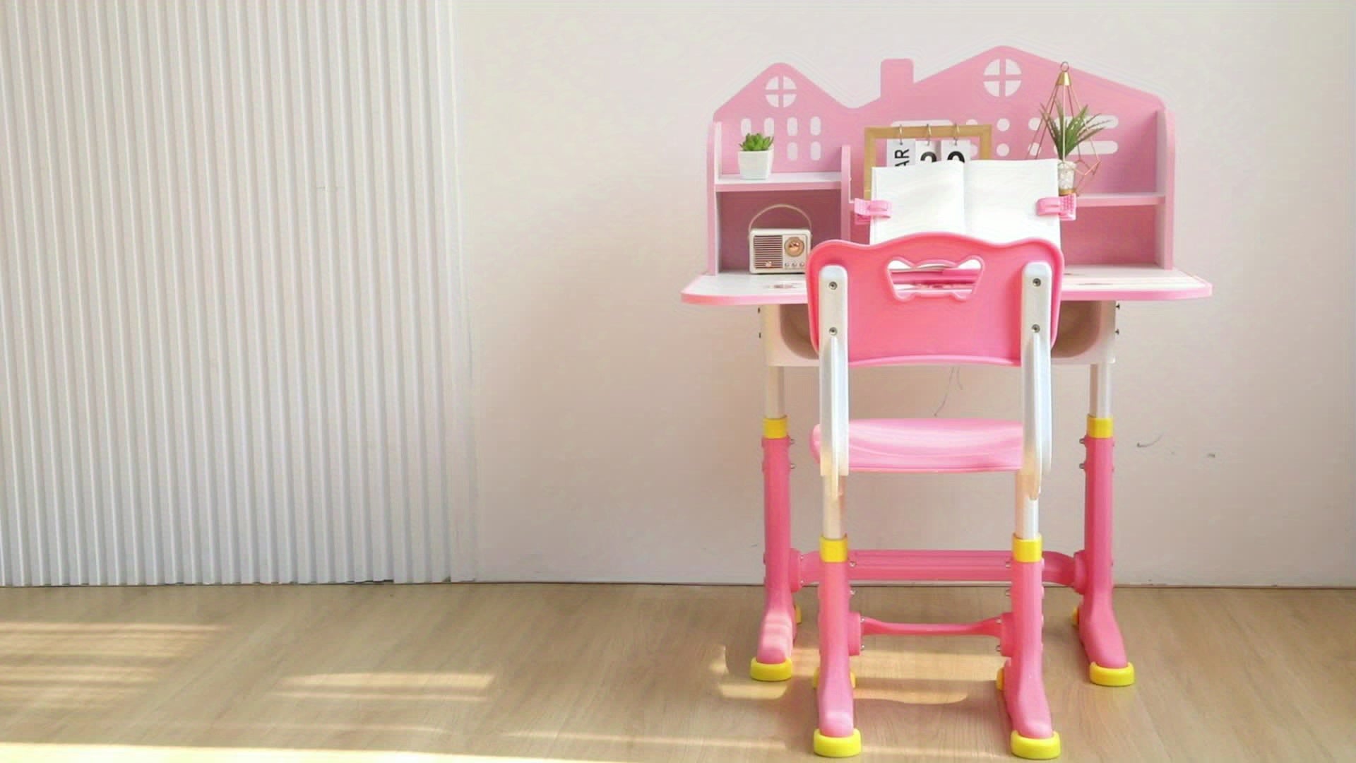 Multi Bookcase Wider Desktop Table and Chair Set Cartoon Pattern Adjustable Height Study Drawer Table with Chair