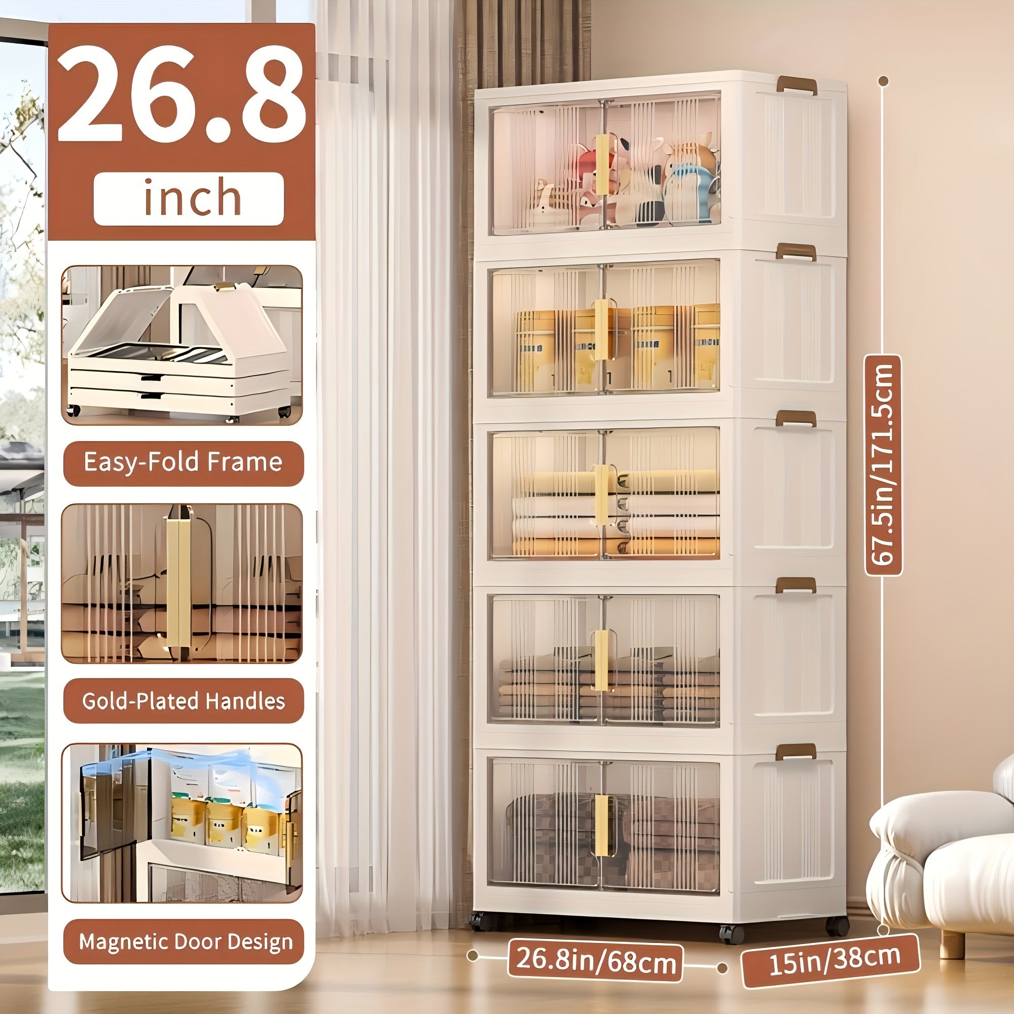 3\u002F4\u002F5 Tier Plastic Storage Bins with Lids - Extra Large Storage Cabinet, Collapsible Stackable Containers with Wheels