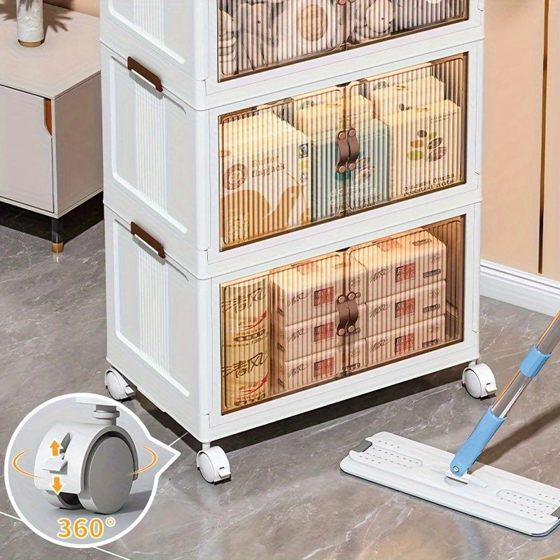 Collapsible Storage Cabinet 2\u002F4 Tiers, Large Double-Opening Storage Multi-Functional Organizer with Lid and Wheels