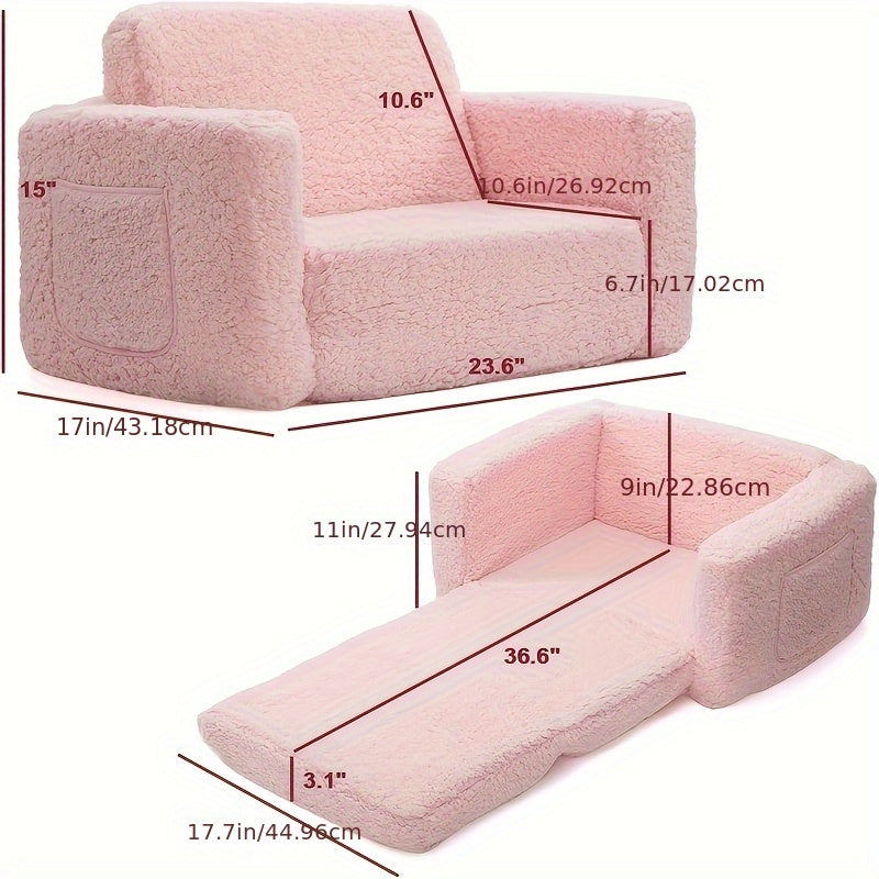 Kids Chairs For, 2-in-1 Soft Sherpa Sofa Folding Bed, Converts Sofa To Recliner