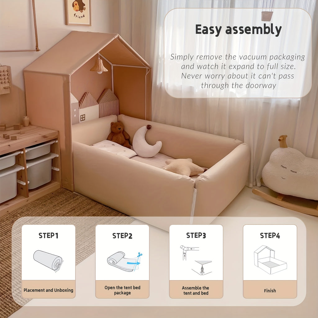 Portable Play Tent Bed with Detachable Canopy & Cushioned - Soft White Bed &, Indoor\u002FOutdoor Use