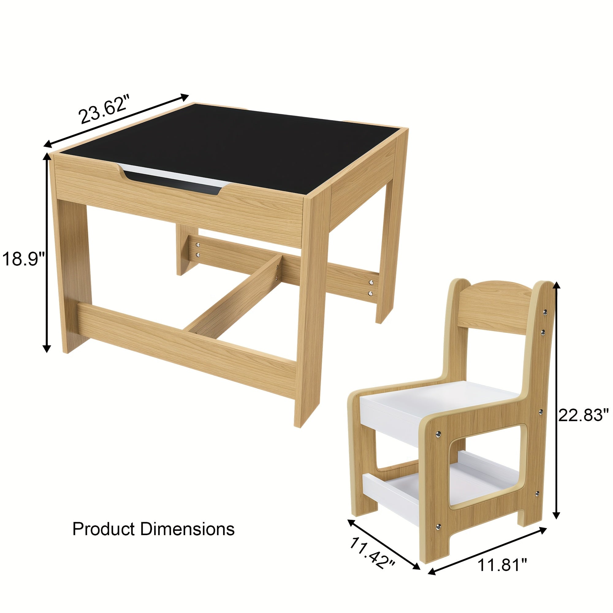 Montary 3-in-1 Study Table And Chair Set - Multifunctional Activity Table With Removable Blackboard Top For Drawing