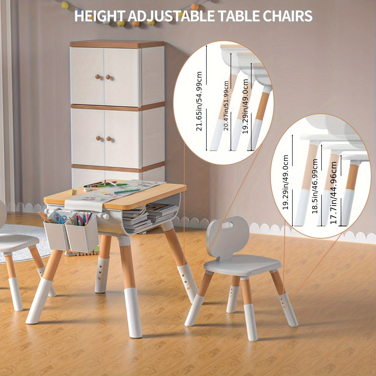 Youngsters Table And Chair Set, Adjustable Height, Built-in Storage, Modern Design for Arts & Crafts
