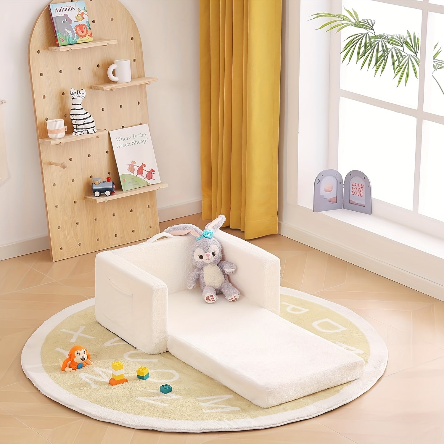 2-in-1 Convertible Sherpa Sofa to Recliner Chair - Soft Plush Gray\u002FPink\u002FWhite Youngsters Lounge Chair with Storage Pocket