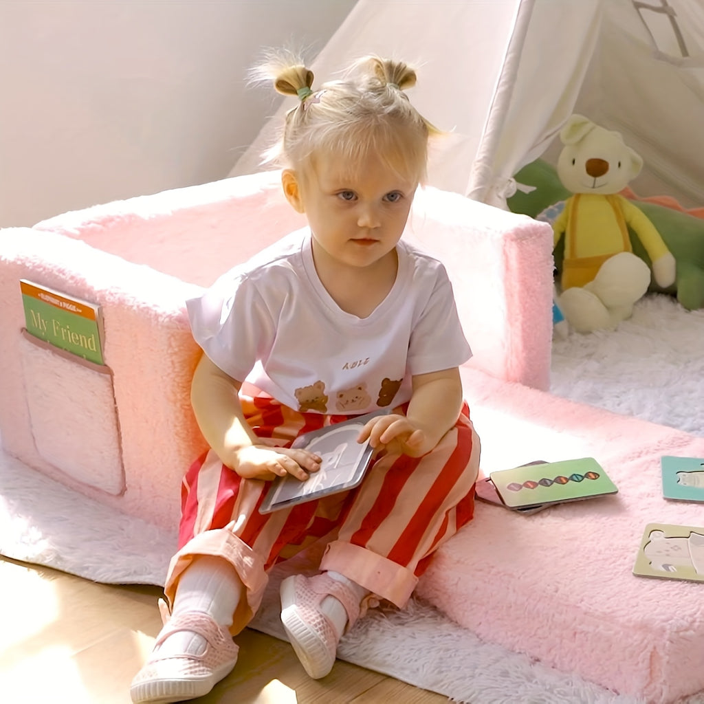 Kids Chairs For, 2-in-1 Soft Sherpa Sofa Folding Bed, Converts Sofa To Recliner