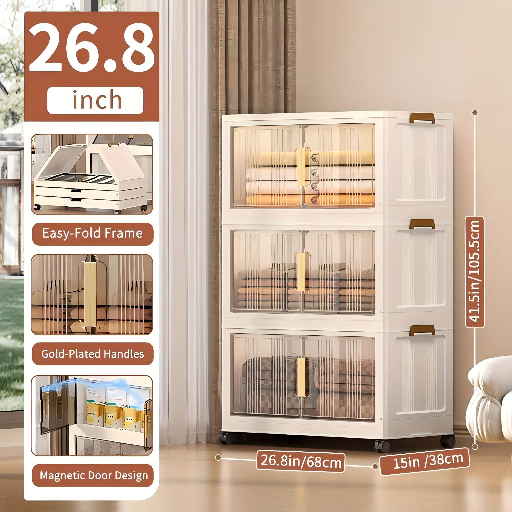 3\u002F4\u002F5 Tier Plastic Storage Bins with Lids - Extra Large Storage Cabinet, Collapsible Stackable Containers with Wheels