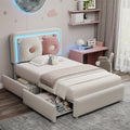 TWIN Size Fabric Bed Frame, with Two Storage Drawers, Detachable Headboard Pillows