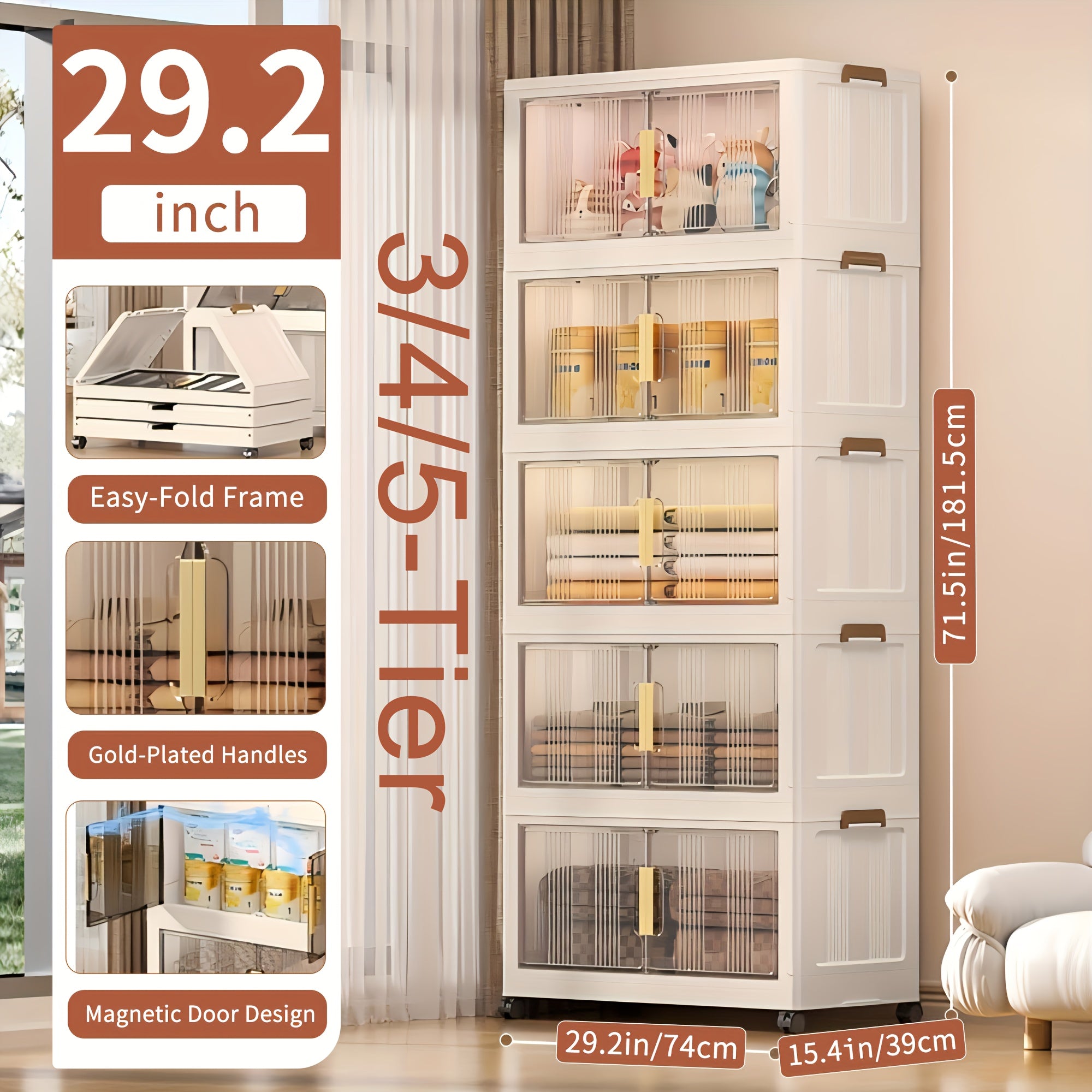 3\u002F4\u002F5 Tier Plastic Storage Bins with Lids - Extra Large Storage Cabinet, Collapsible Stackable Containers with Wheels