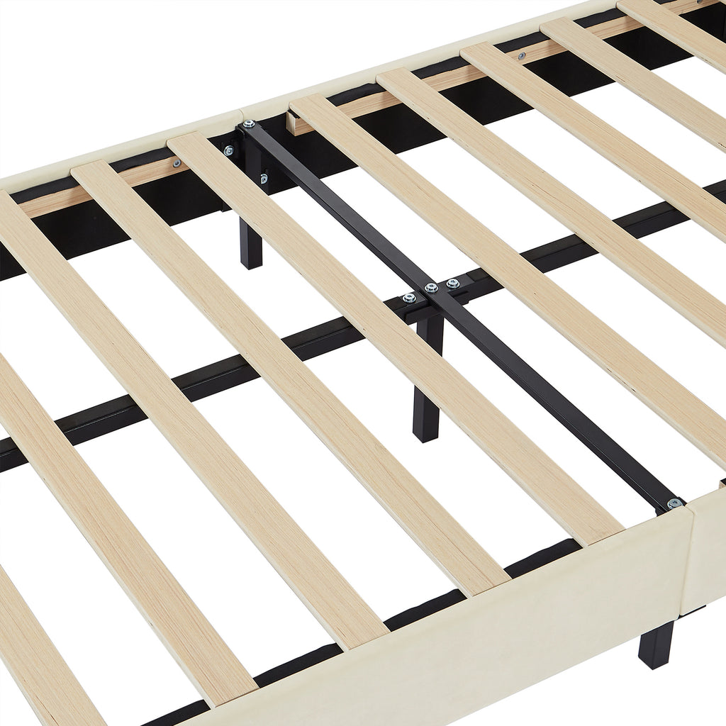 Twin Size Bed Frame with Upholstered Bunny Ears Headboard Wooden Slats Support No Boxing Spring Needed