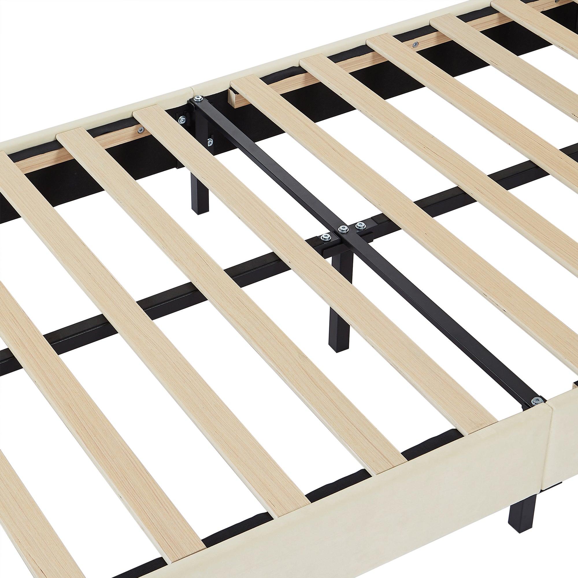 Twin Size Bed Frame with Upholstered Bunny Ears Headboard Wooden Slats Support No Boxing Spring Needed