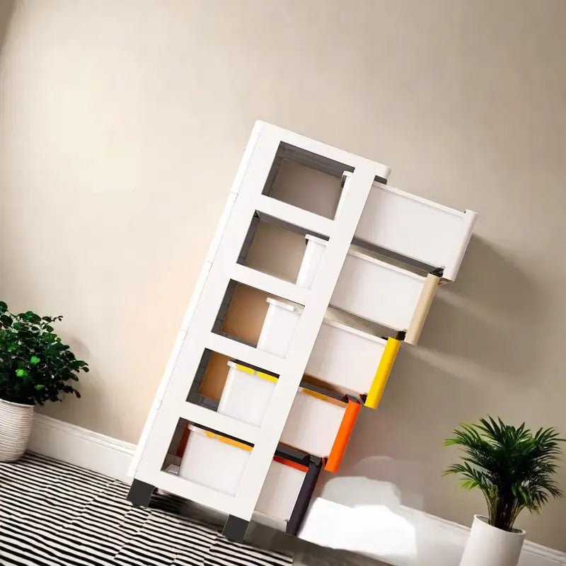 Yellow Modern Multi-Drawer Storage Cabinet with Wheels - Durable Plastic Organizer for Clothes, Toys