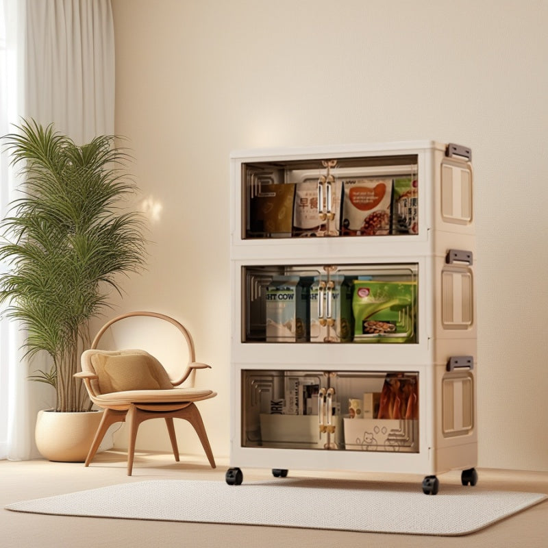 3-6 Tier Heavy-Duty Foldable Storage Cabinet with Wheels - Durable Plastic Organizer for Kitchen