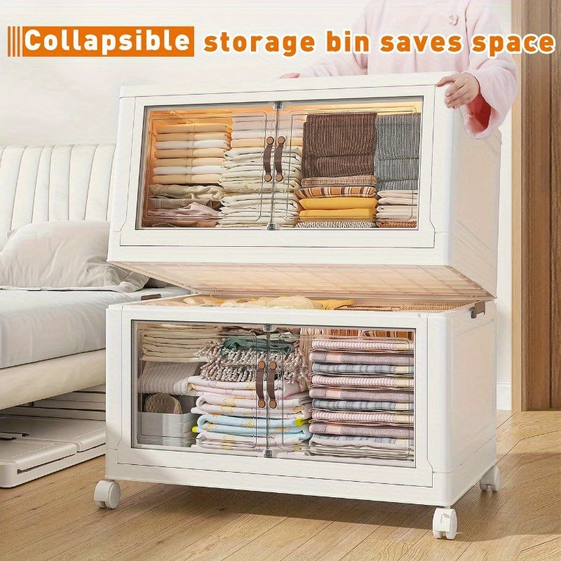 Collapsible Storage Cabinet 2\u002F4 Tiers, Large Double-Opening Storage Multi-Functional Organizer with Lid and Wheels