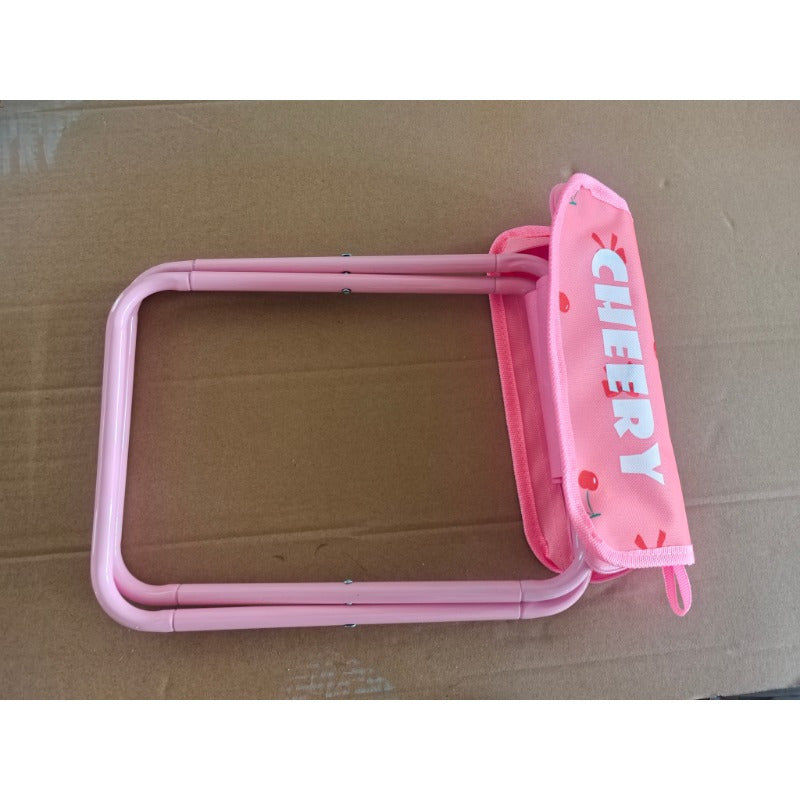 Portable Pink Cherry-Themed Folding Stool with Zipper Pocket - Lightweight, Durable Stainless Steel Square Tote for Picnics