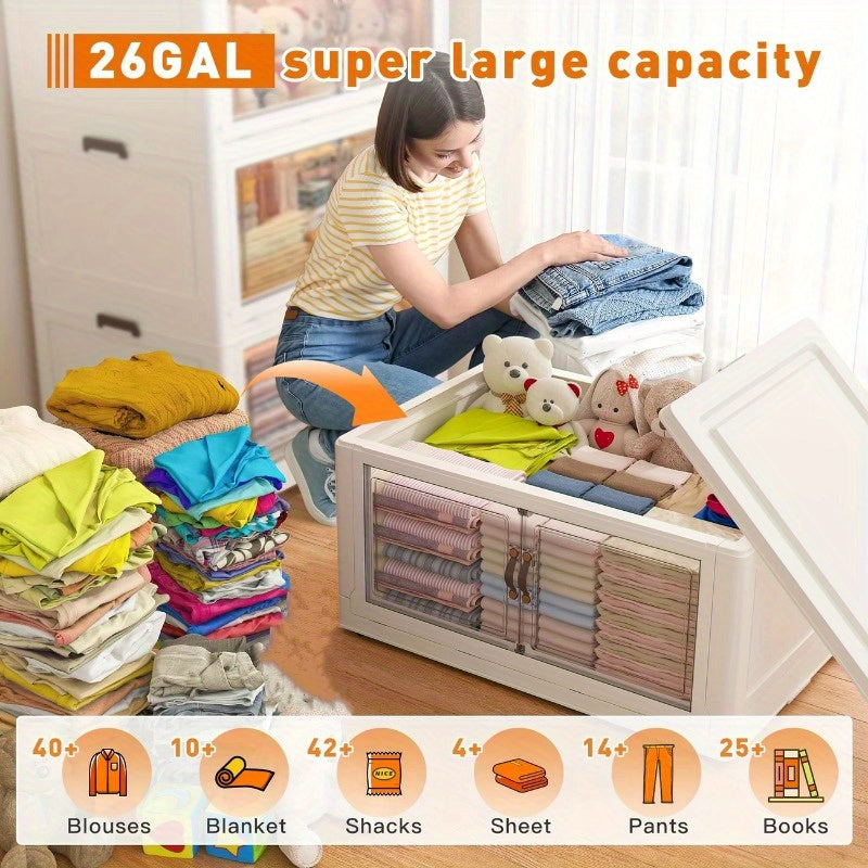 Collapsible Storage Cabinet 2\u002F4 Tiers, Large Double-Opening Storage Multi-Functional Organizer with Lid and Wheels