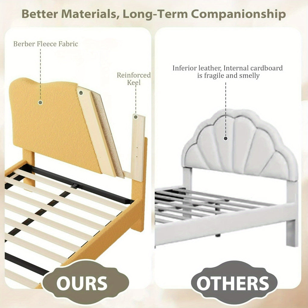 Twin Bed Frame for Youngest Cuties Littles Adult, Platform Bed Frame with Boucle Headboard