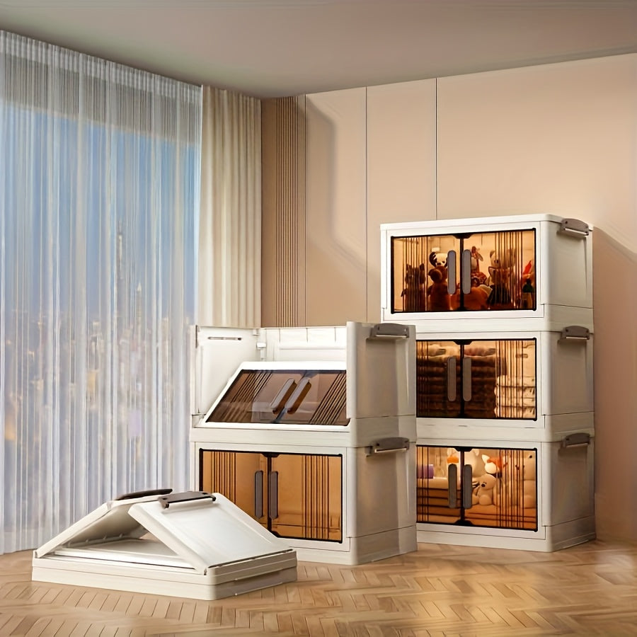 Foldable Storage Box with Lid, Large Capacity Storage Box, Storage Cabinet with Wheels and Doors