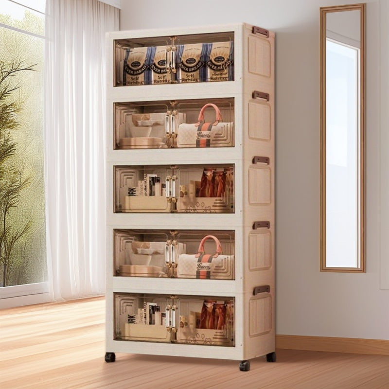 3-6 Tier Heavy-Duty Foldable Storage Cabinet with Wheels - Durable Plastic Organizer for Kitchen